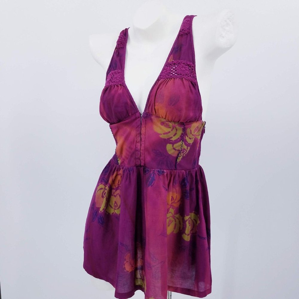 Free People Purple Floral Cotton Crochet Camisole
